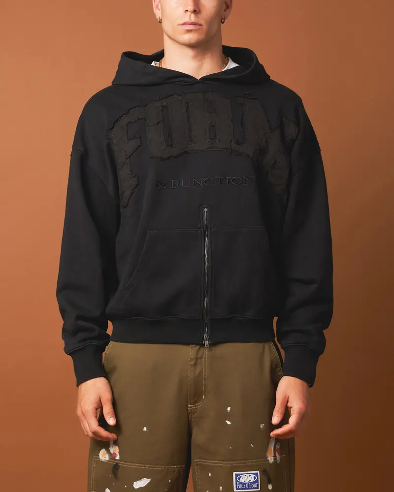 404 Bottom Zip Form Hoodie Black 1