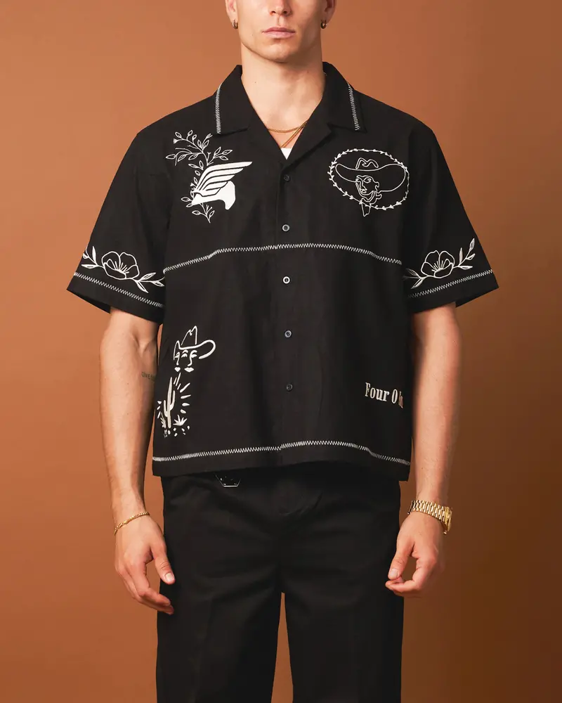 404 Frontier Embroidered Button Up Shirt Black 1