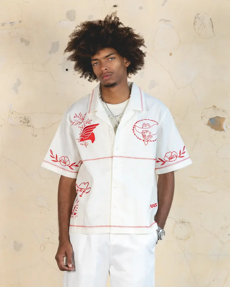 404 Frontier Embroidered Button Up Shirt Off White 1