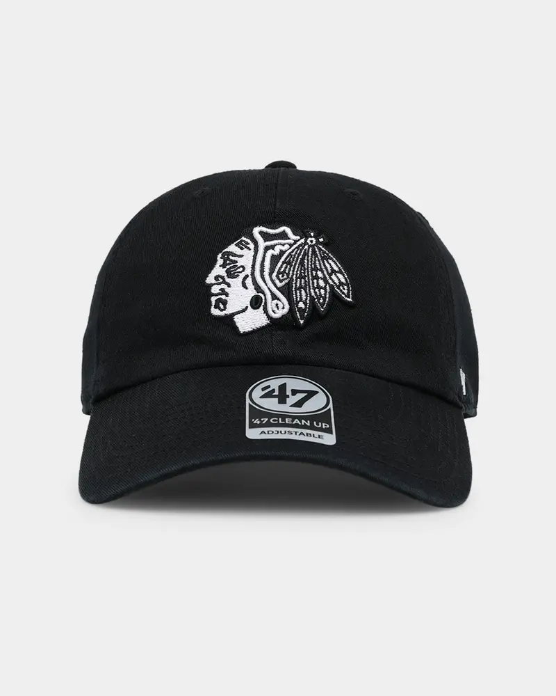 47 Brand Chicago Blackhawks 47 Clean Up Strapback Black/White 1