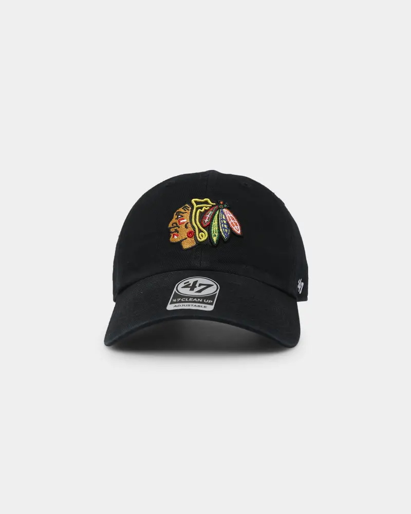 47 Brand Chicago Blackhawks Clean Up Strapback Black 1