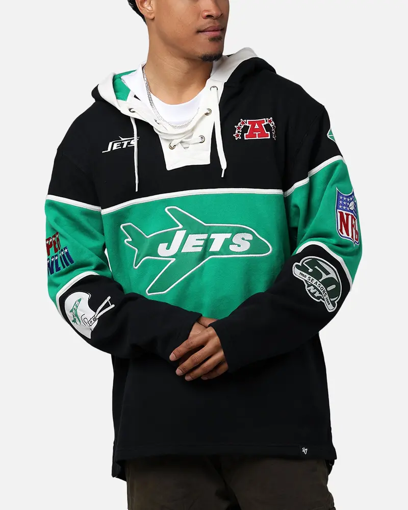 47 Brand New York Jets Super Bowl Gridiron Lacer Hoodie Jet Black 1