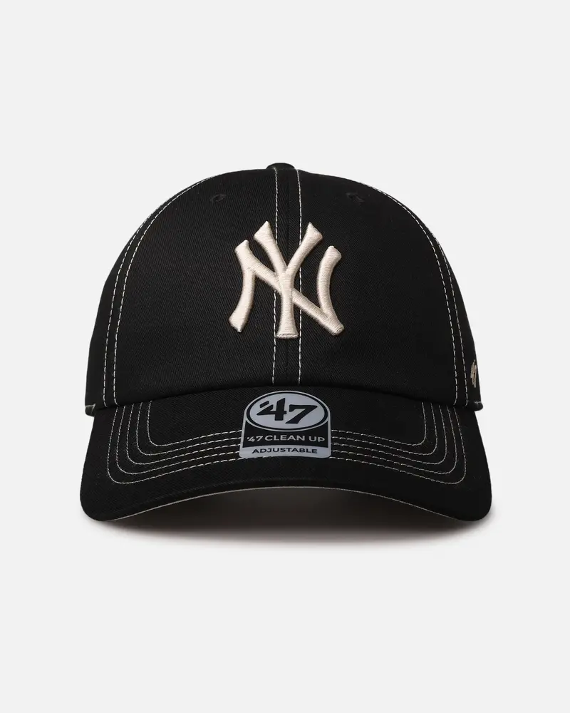 47 Brand New York Yankees 'Contrast Stitch' 47 Clean Up Strapback Black/Bone 1