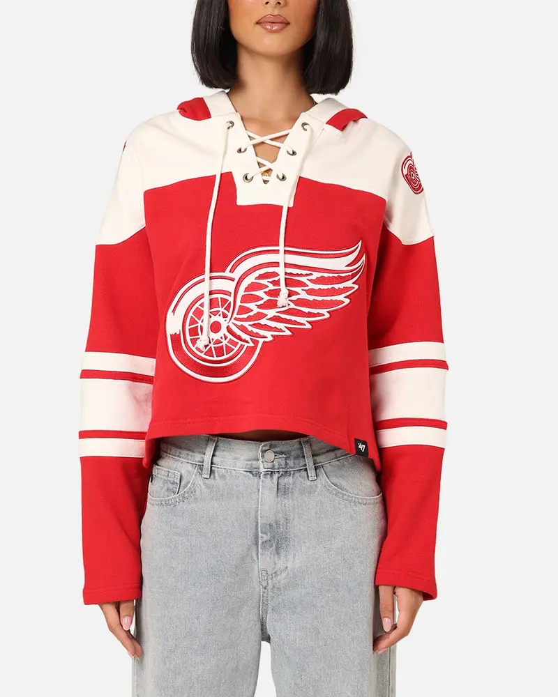 47 Brand Women's Detroit Red Wings Cropped Lacer Hoodie Red 1