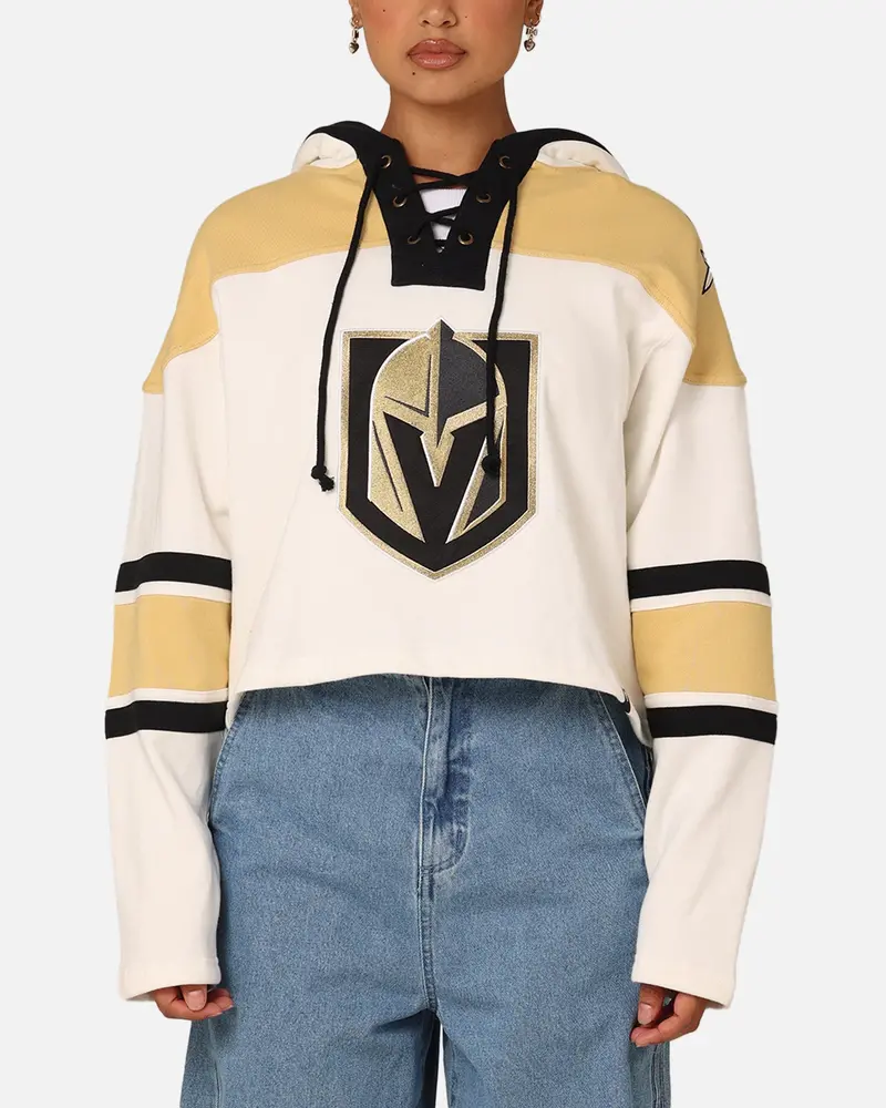47 Brand Women's Vegas Golden Knights Cropped Lacer Hoodie White Wash 1