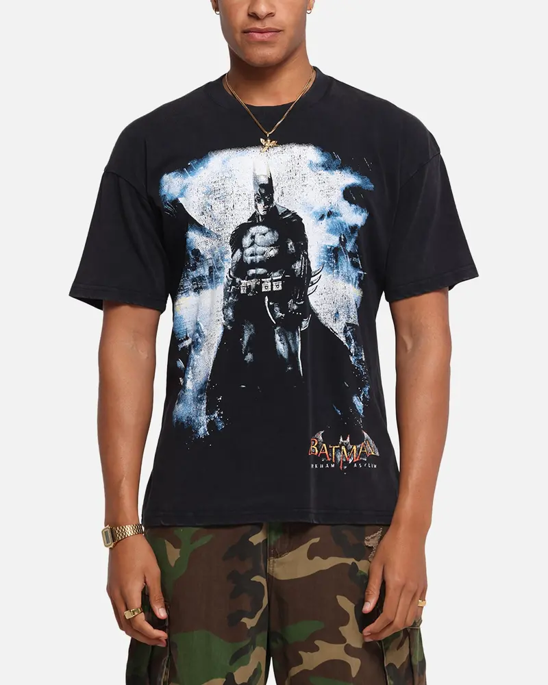 73Studio X Dc Batman Arkham Asylum Vintage T-Shirt Black Acidwash 1