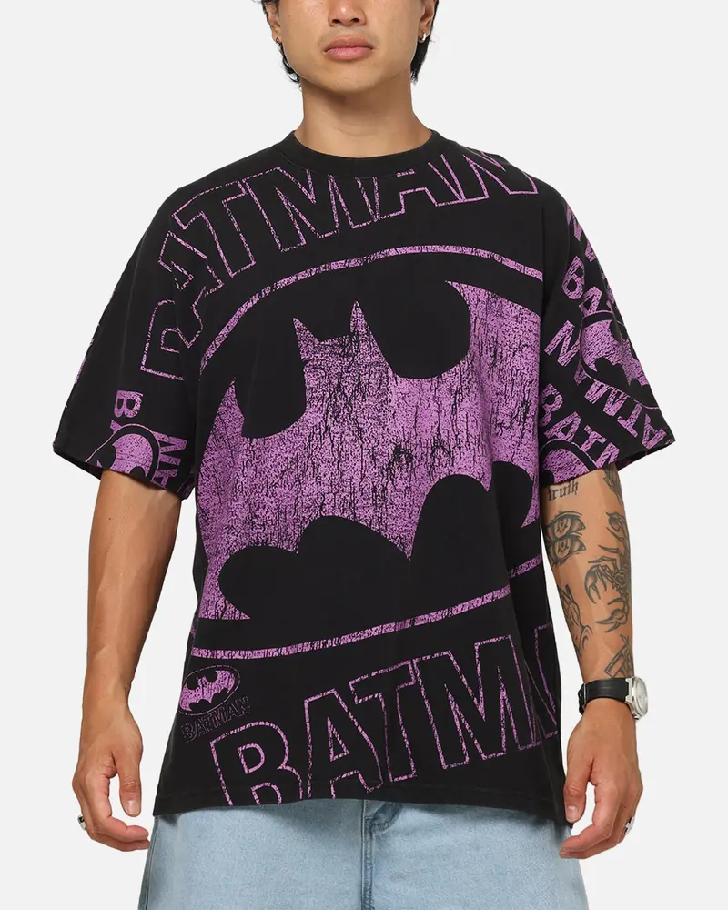 73Studio X Dc Batman Logo All Over Print T-Shirt Black Wash 1