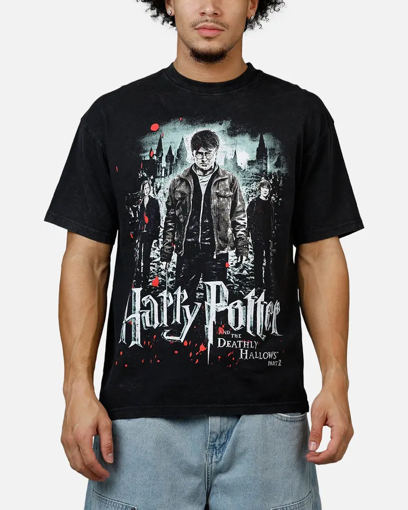 73Studio X Harry Potter '11 Deathly Hallows Vintage T-Shirt Black Acidwash 1