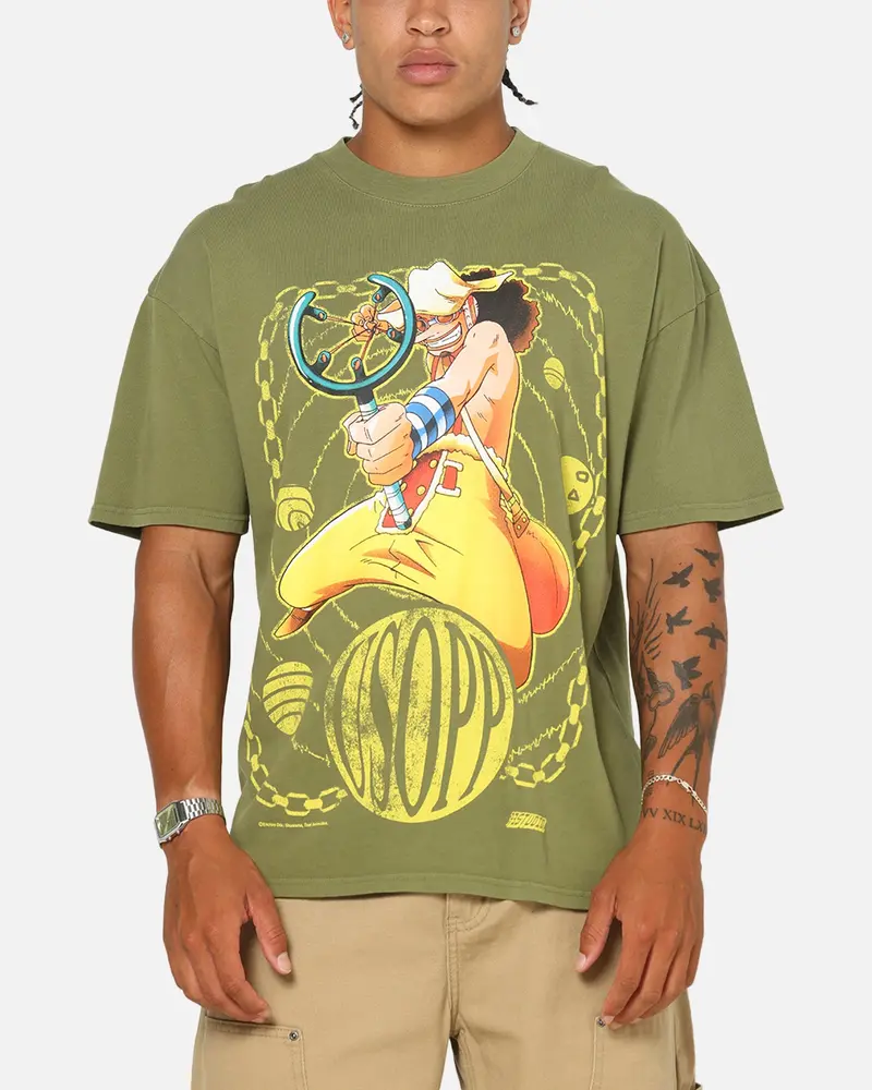 73Studio X One Piece Usopp Vintage T-Shirt Military Green 1