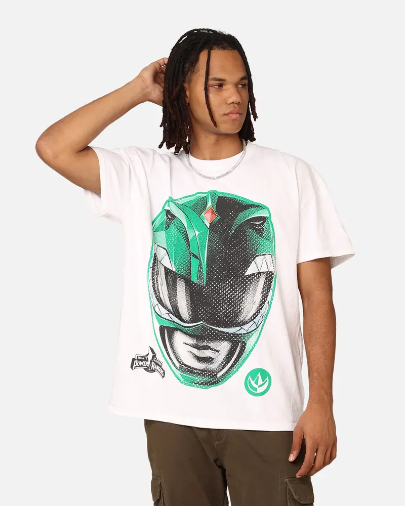73Studio X Power Rangers Green Ranger Big Head Heavyweight T-Shirt White 1