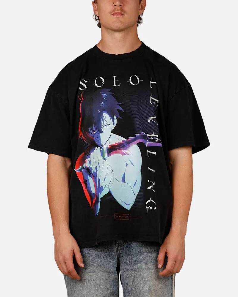 73Studio X Solo Leveling Solo Leveling Vintage T-Shirt Black Acidwash 1