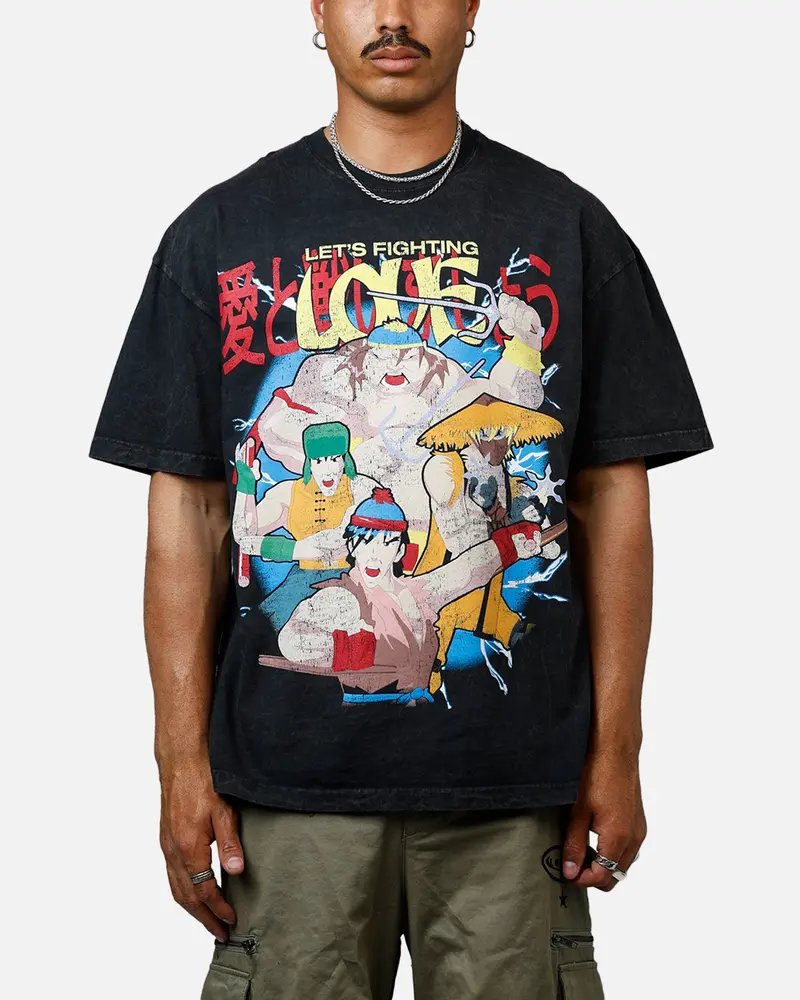 73Studio X South Park Lets Fighting Love Heavyweight T-Shirt Black Acidwash 1