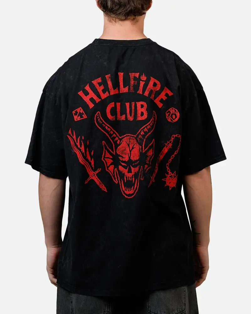 73Studio X Stranger Things Hellfire Lives T-Shirt Black Acidwash 1