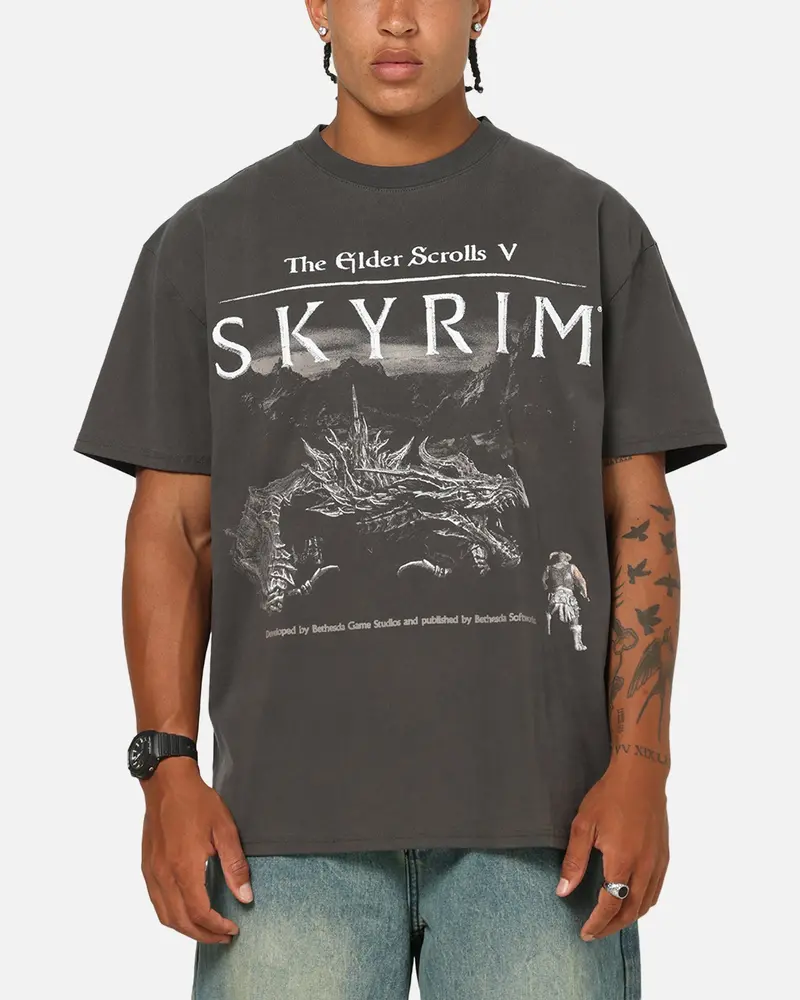 73Studio X The Elder Scrolls V: Skyrim Alduin Vintage T-Shirt Black Wash 1