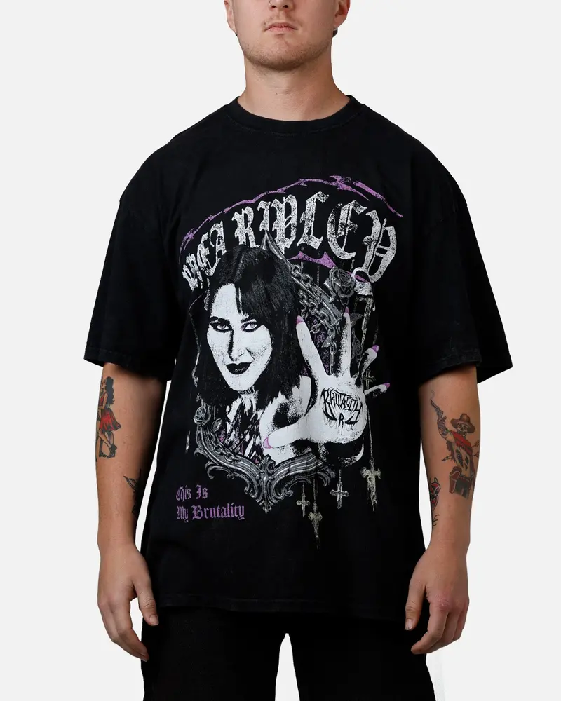 73Studio X Wwe Wrestlemania 42 Rhea Ripley T-Shirt Black Acidwash 1
