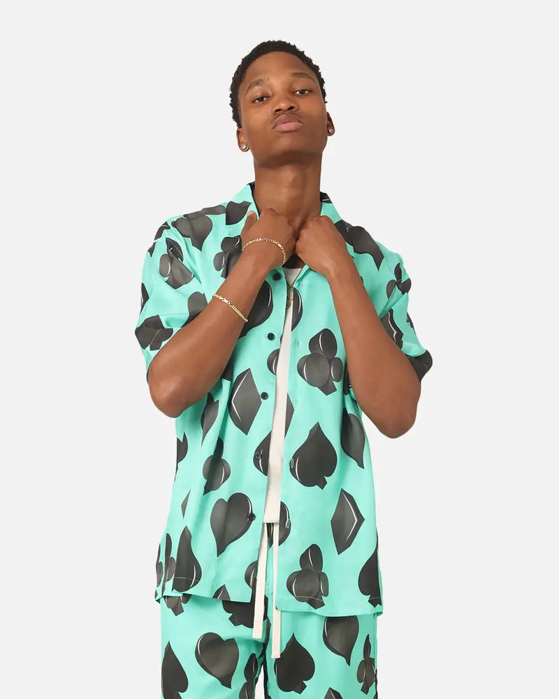 99 Cabana Four Suits Short Sleeve Button Up Shirt Teal/Black 1