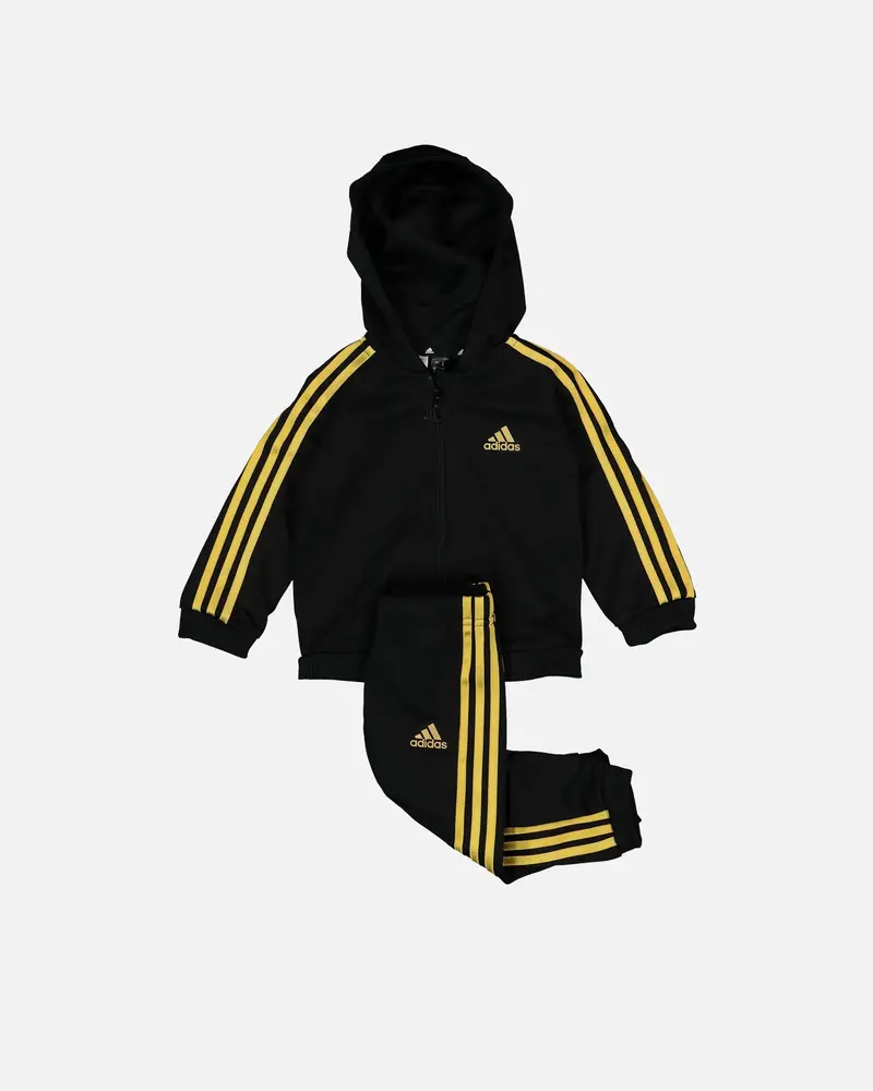 Adidas Infants' Essentials Shiny Hooded Track Suit Black/Black/Gold 1
