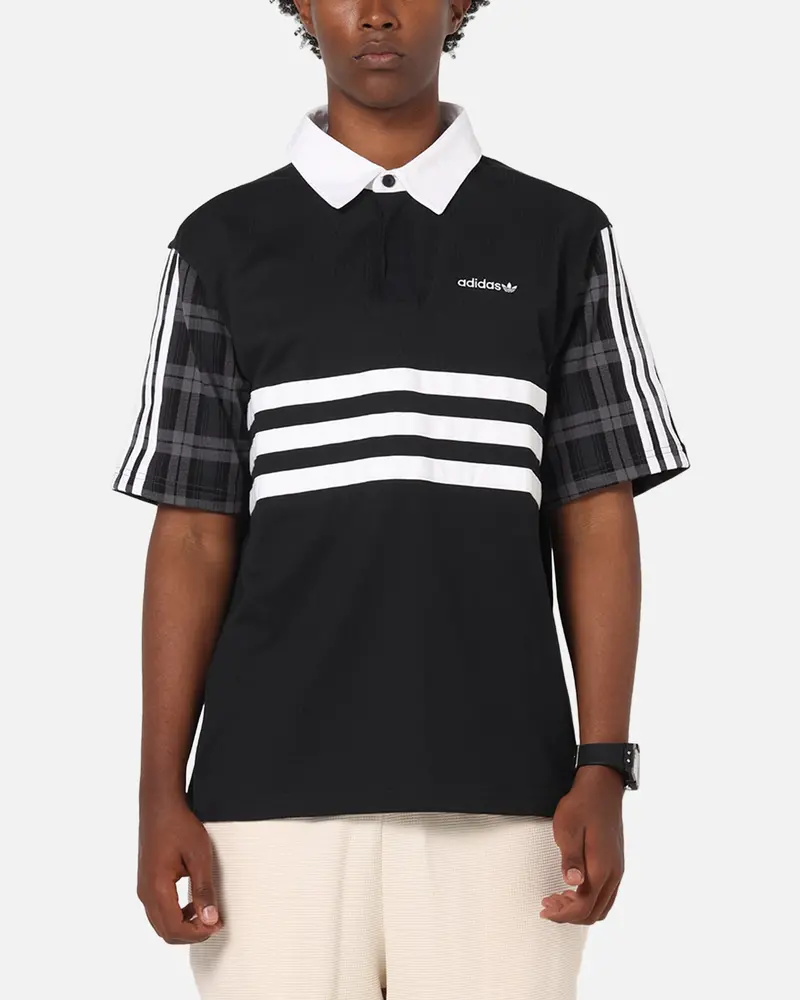 Adidas Tartan Regular Rugby Polo T-Shirt Black 1