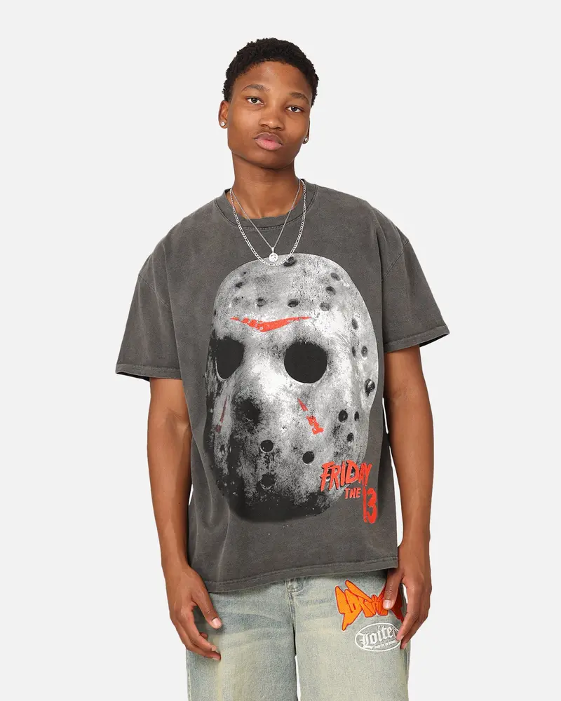 American Thrift X Friday The 13Th Jason Mask Vintage T-Shirt Black Wash 1