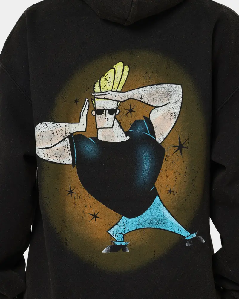 American Thrift X Johnny Bravo Johnny Bravo Vintage Hoodie Black Wash 5