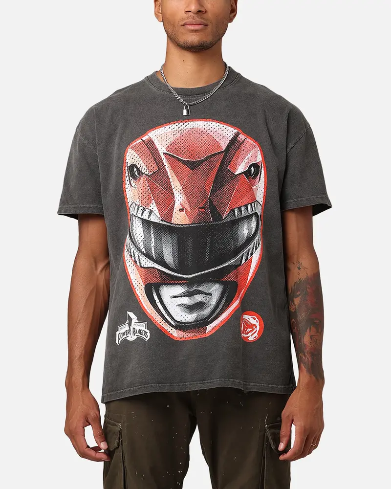 American Thrift X Power Rangers Red Ranger Big Head Heavyweight Vintage T-Shirt Black Wash 1