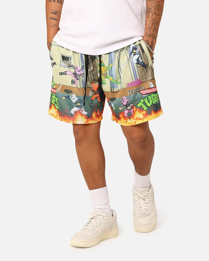 American Thrift X Teenage Mutant Ninja Turtles Arcade Retro Mesh Shorts Tan/Multi 1