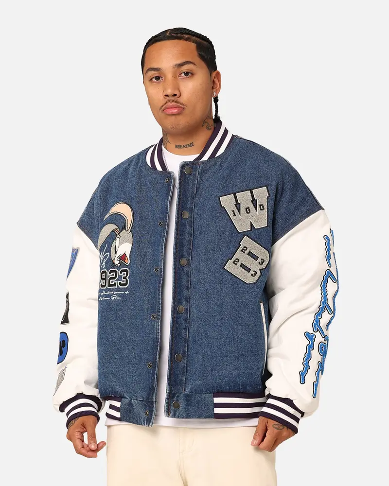 American Thrift X Warner Bros. 100 Years Varsity Jacket Blue/Cream 1