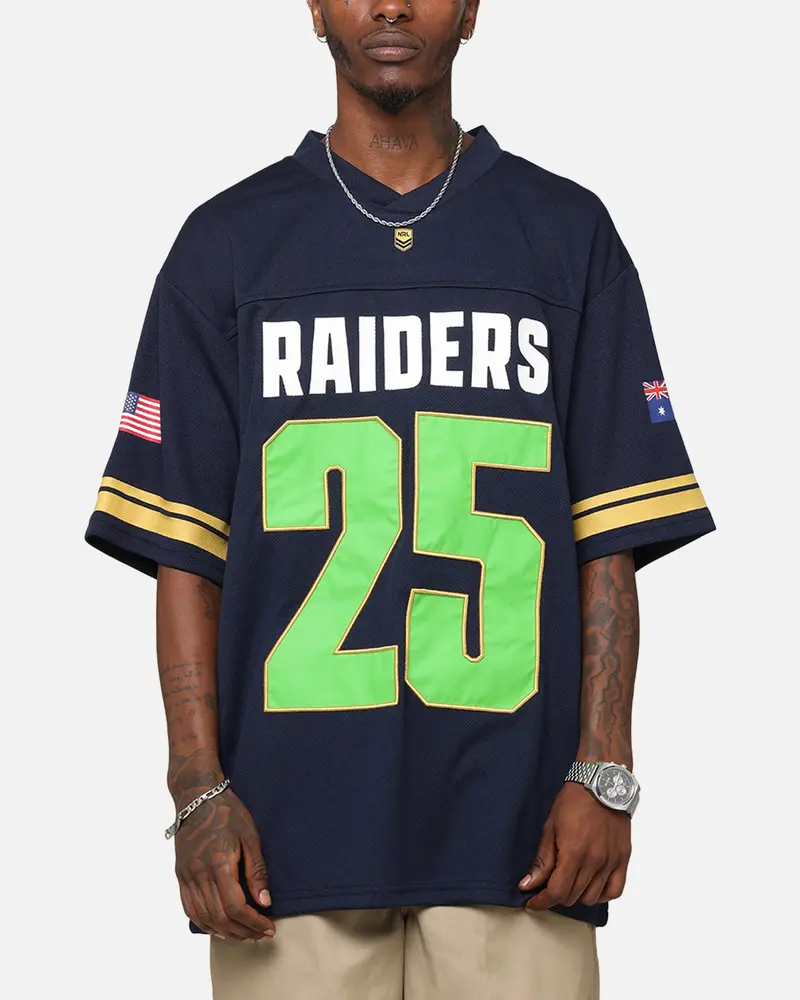 Bleacher Athletic Canberra Raiders Nrl 2025 Las Vegas Round Grid Iron T-Shirt Official Team Colour 1