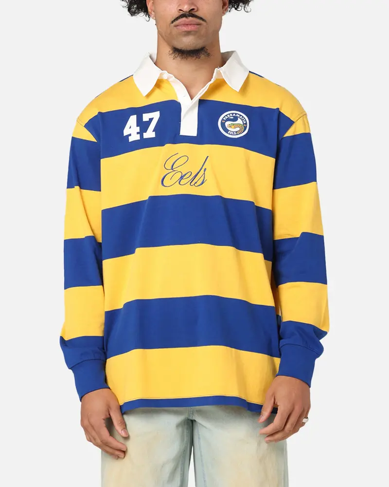 Bleacher Athletic Parramatta Eels Nrl Stripe Rugby Polo Shirt Official Team Colour 1