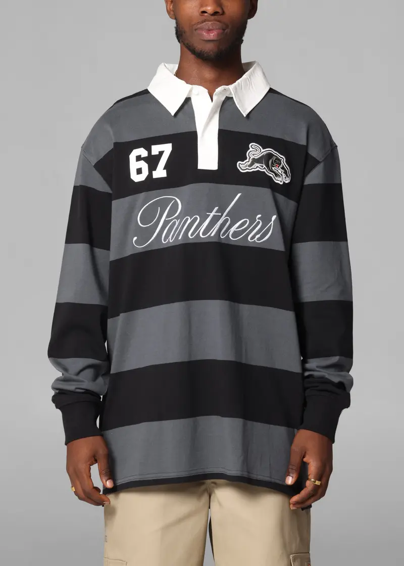 Bleacher Athletic Penrith Panthers Nrl Stripe Rugby Polo Shirt Official Team Colour 1