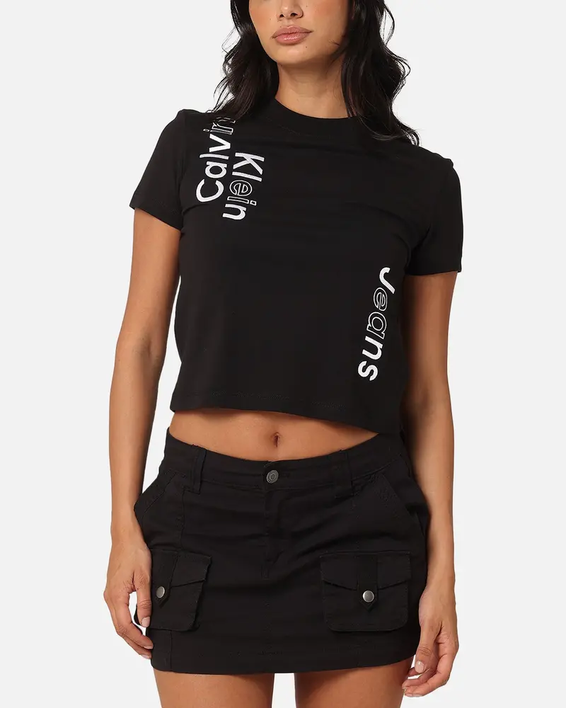 Calvin Klein Women's Multi Placement Logo Baby T-Shirt Black 1