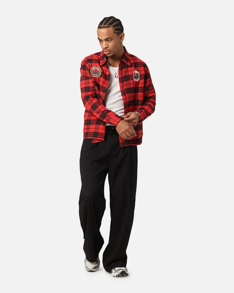 Carre Academy Long Sleeve Button Up Shirt Red Tartan 2