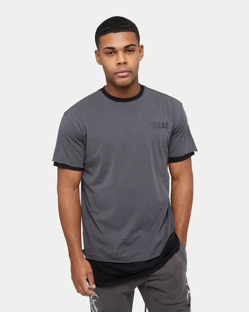 Carre Distressed Ringer Oversized Short Sleeve T-Shirt Charcoal/Black 1