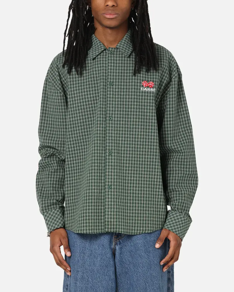 Carre Motion Long Sleeve Button Up Shirt Green Check 1