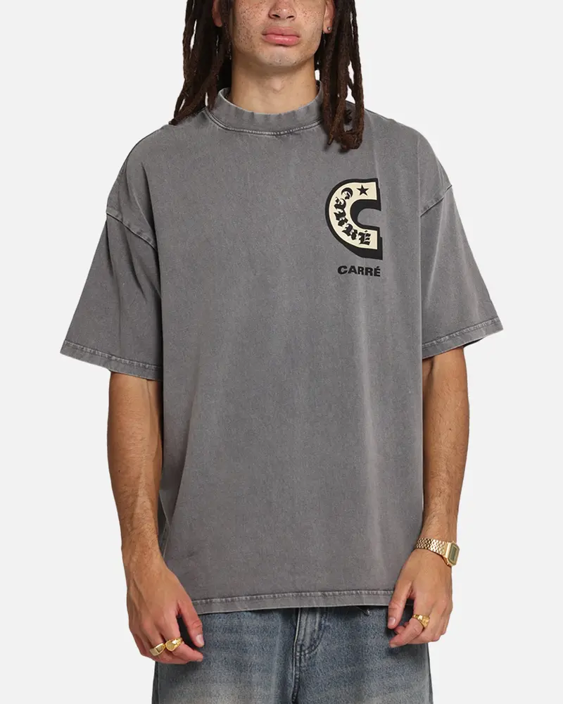 Carre Sacred Letter Mock Neck T-Shirt Washed Charcoal 1