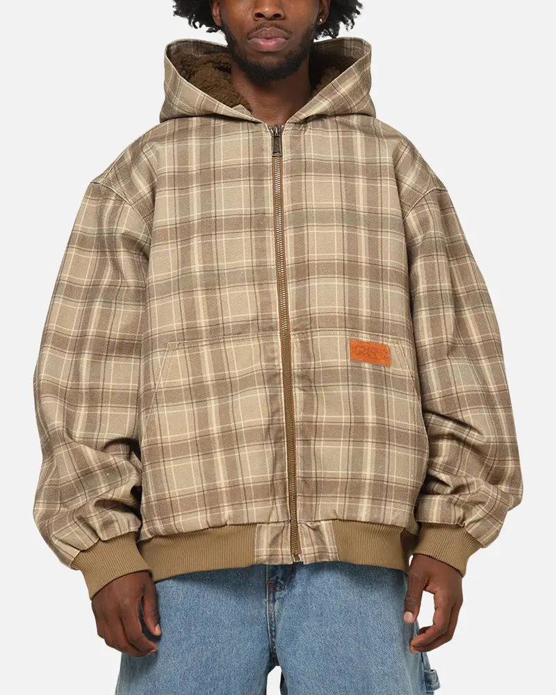 Carre Sherpa Lined Zip Hoodie Brown Plaid 1