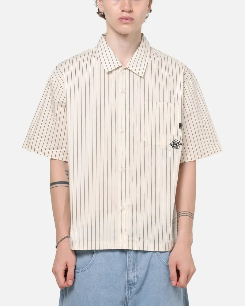 Carre Signature Rose Button Up Shirt Natural Pinstripe 1