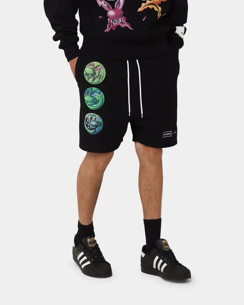 Carré X Kenny Scharf Multi Face Sweat Shorts Black 1