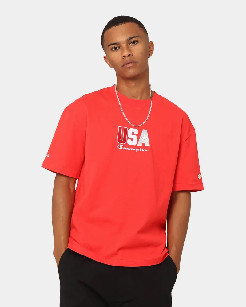 Champion Heritage Usa Small Logo T-Shirt Red Spark Csi 1