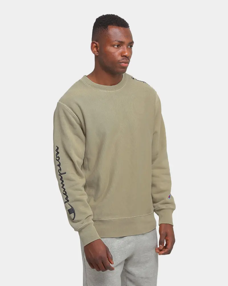 Champion Rev Weave Multi Script Crew American Khaki 1