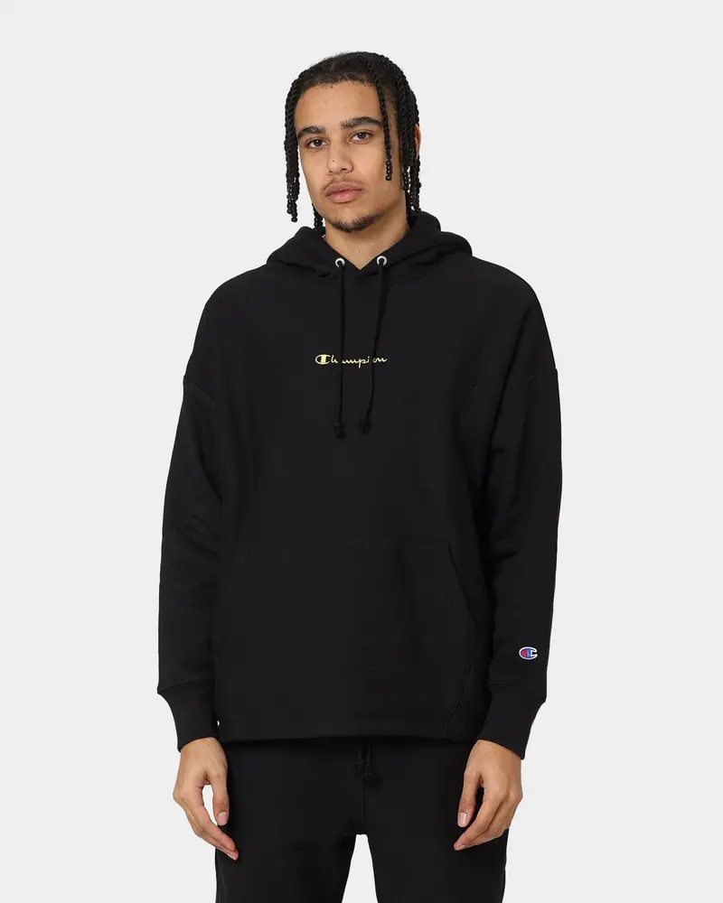 Champion Reverse Weave Relaxed Hem Zip Hoodie Black/Gold 1