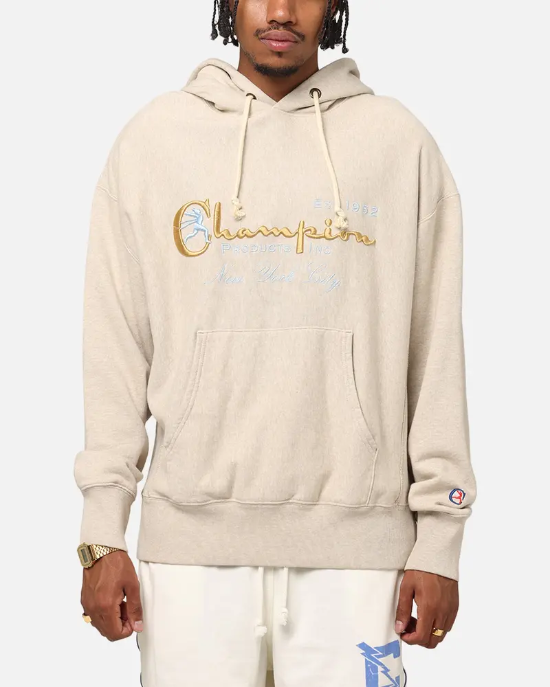 Champion Vintage Logo Sweatshirt Hoodie Oatmeal Heather 1