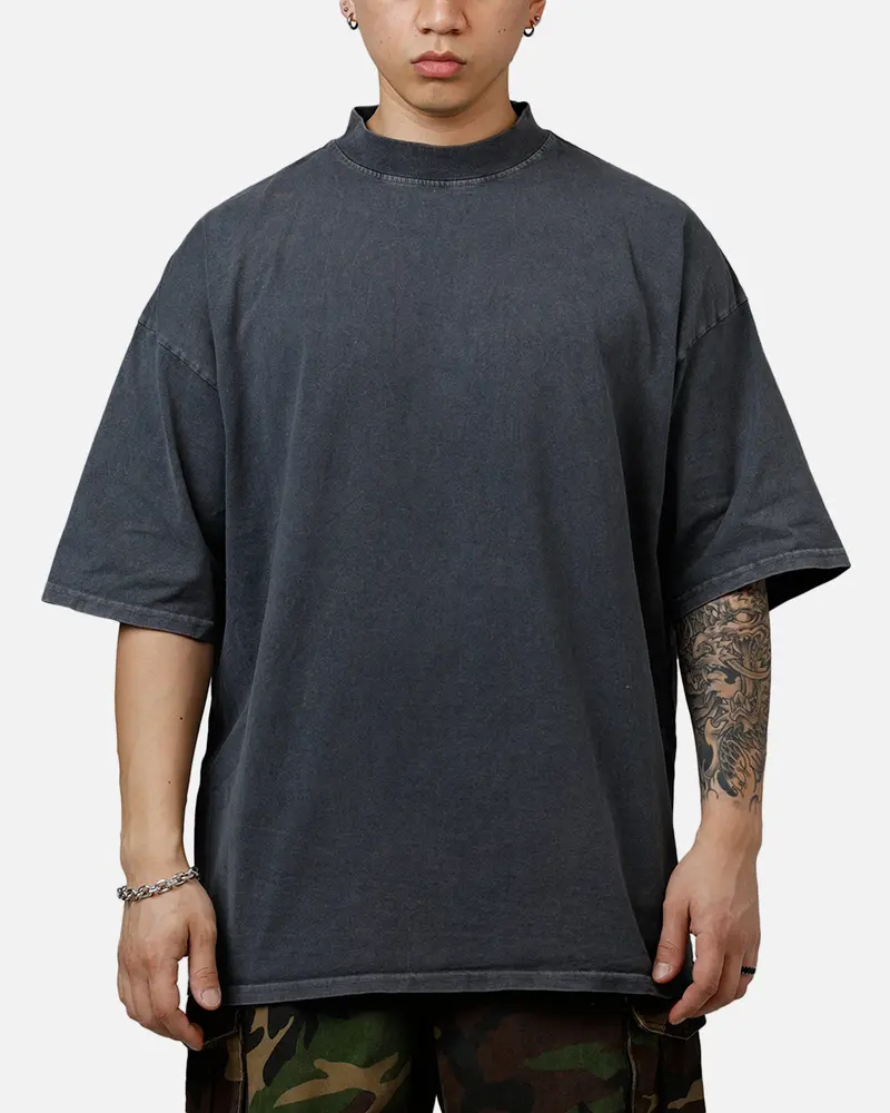 Culture Kings Everyday Mock Neck T-Shirt Washed Charcoal 1