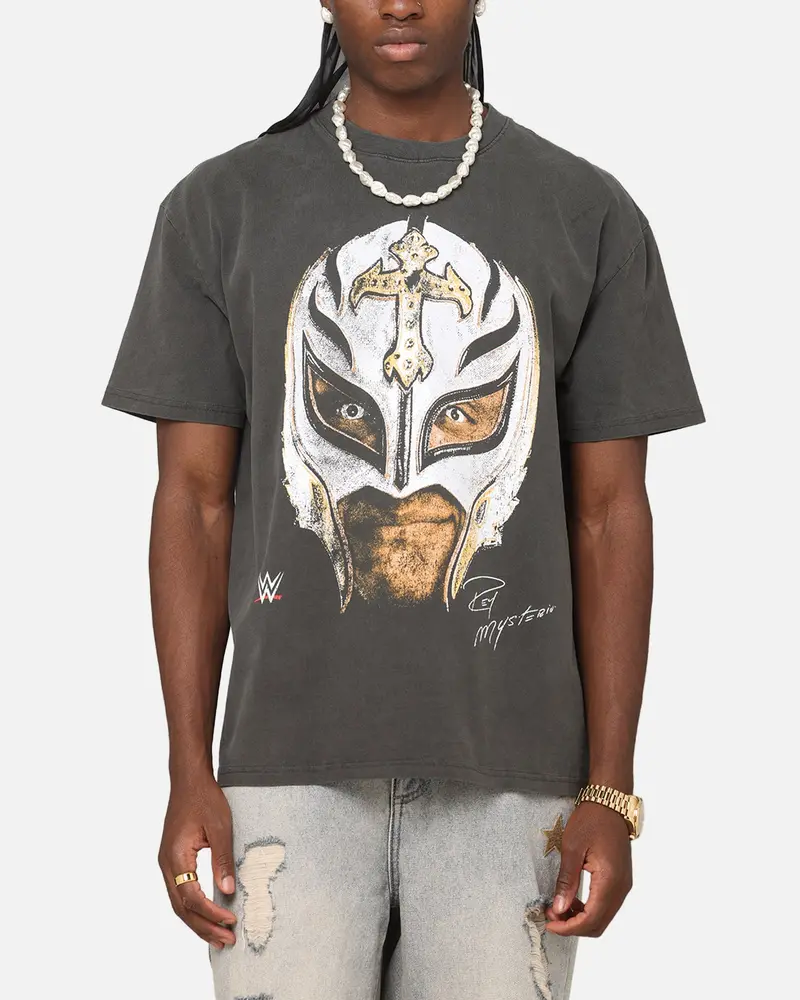 Culture Kings X Wwe Rey Mysterio Big Head Heavyweight T-Shirt Black Wash 1