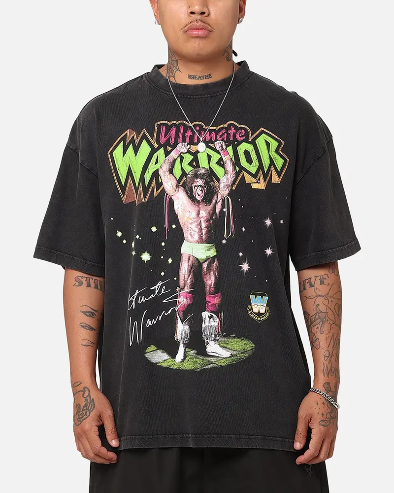 Culture Kings X Wwe Ultimate Warrior Vintage T-Shirt Black Acidwash 1