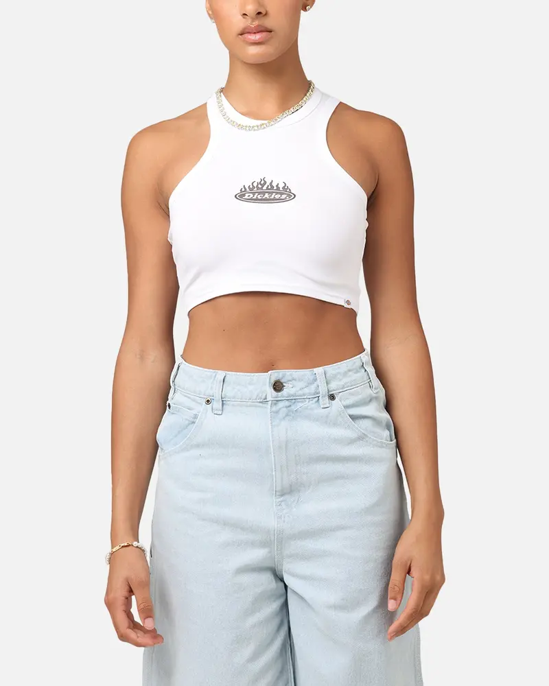 Dickies Women's Fire Boy Crop Tank White 1