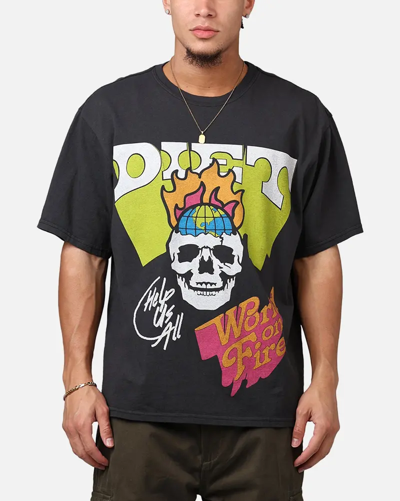 Diet Starts Monday World On Fire T-Shirt Washed Black 1