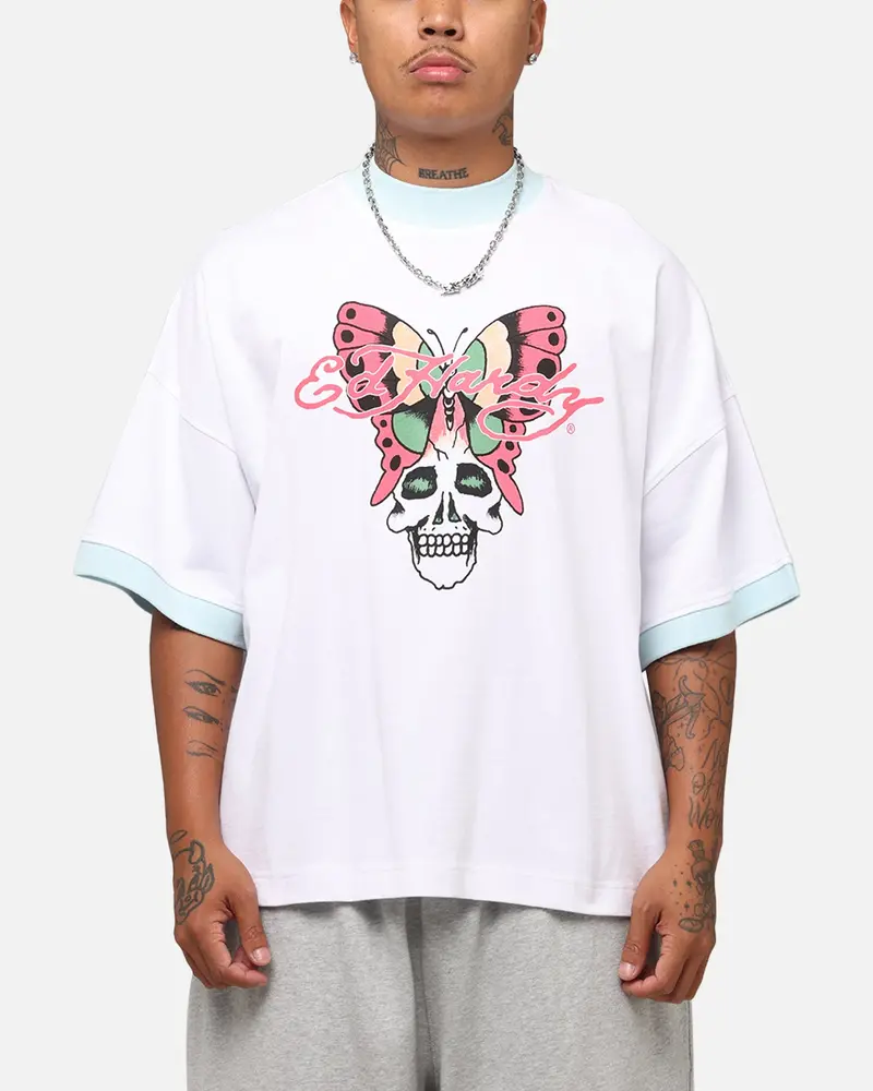Ed Hardy Butterfly Ringer T-Shirt White 1