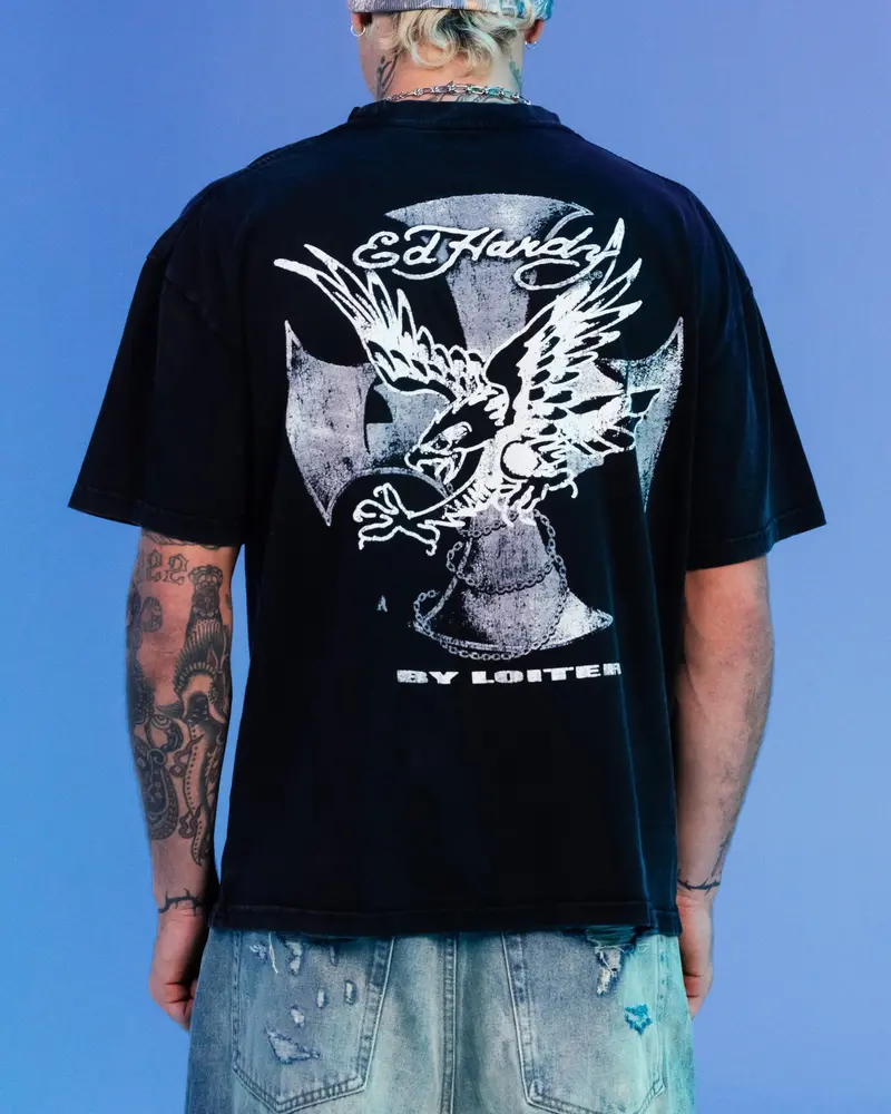 Ed Hardy By Loiter Flight Premium T-Shirt Black Acidwash 1