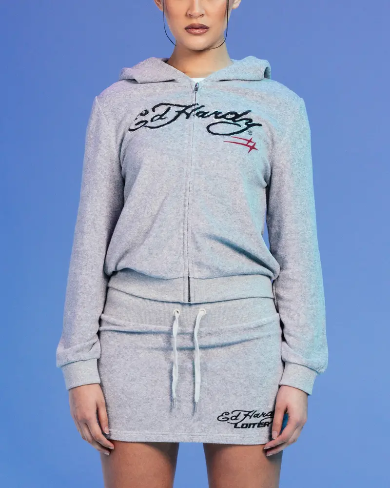 Ed Hardy By Loiter Women's Longue Hoodie Light Grey Marle 1